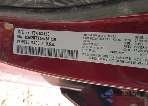 2023 Ram 1500 Lone Star 4X4 5'7 Box from USA, damaged, VIN 1C6SRFFT4PN541429